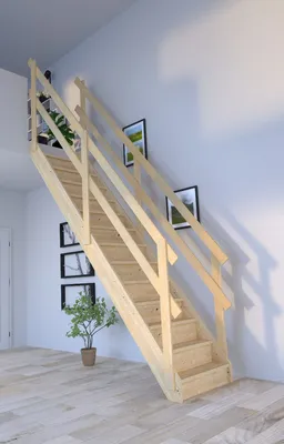 Produktbild von Holztreppe Korfu gerade-Holzgeländer-beidseitig-mit Setzstufen