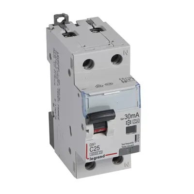 Produktbild von Legrand DX3 FI/LS-Schalter C-Charakteristik, 25A, 1P+N, 6kA, 30mA, Typ A, 230VAC, 2TE 411063