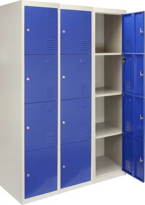 Produktbild von MonsterShop - 3 x 4 -türiger Fächerschrank Umkleideschrank Schließfachschrank Spind Garderobenschrank Stahlspind Stahlschrank Aufbewahrungsschrank Schrank Locker 45cm T x 38cm W x 180cm H Blau