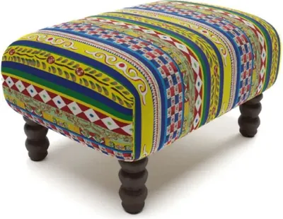 Produktbild von Casa Padrino Luxus Fußhocker mit Streifen Mehrfarbig / Schwarz 77 x 55 x H. 45 cm - Rechteckiger Samt Hocker - Wohnzimmer Möbel - Hotel Möbel - Luxus Möbel - Luxus Einrichtung