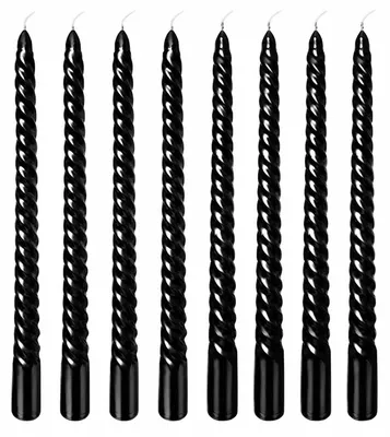 8 tropffreie Spitzkerzen, 25 cm, schwarz, Paraffin