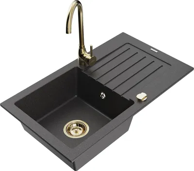 Produktbild von Mexen Pablo 1 Becken-Granitspüle mit Abtropffläche und Mischbatterie Telma, Schwarz gesprenkelt - 6510-76-670200-50