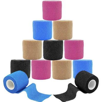Image de Pansement adhésif, 12 rouleaux, 5 cm x 4,5 m. Binde élastique, pansement adhésif, mélange de 4 couleurs