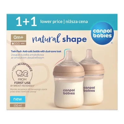 Produktbild von Doppelpack Canpol babies Natural Shape Babyflasche mit zweistufigem Sauger 150 ml 0 m+, 400