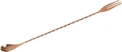 Produktbild von Barlöffel mit Gabel aus Edelstahl im Kupfer-Look Länge 30 cm