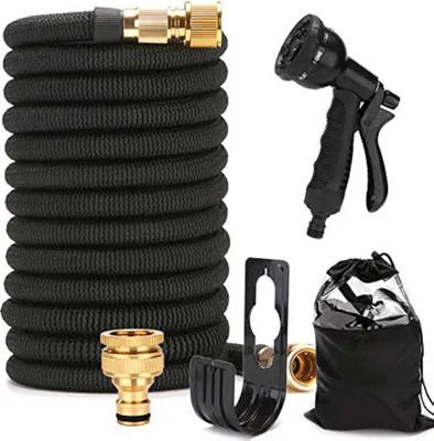 Image de Tuyau d'arrosage flexible 15 m - 8 types de pulvérisation - raccords en laiton - tuyau d'arrosage extensible