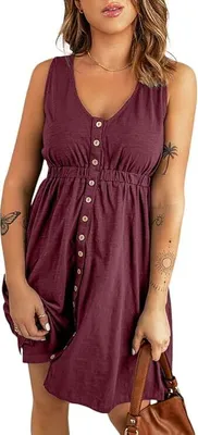 Produktbild von Supersun Leichtes Damen Sommerkleid M Rot mit Knöpfen