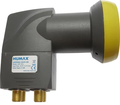 Obrázok produktu pre Humax LNB 143s, Quattro LNB, 10,70 - 12,75 GHz, 950 - 2150 MHz, 0,1 dB, Čierna, Žltá, F