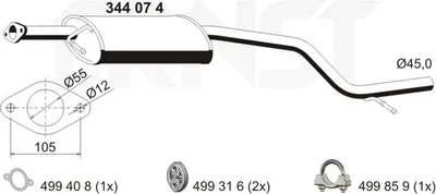 Produktbild von ERNST 344074 Mittelschalldämpfer Schalldämpfer für FORD MONDEO III Kombi (BWY)