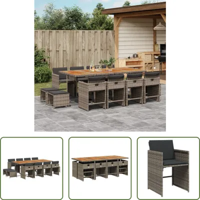 Produktbild von The Living Store 13-tlg. Garten-Essgruppe mit Kissen Grau Poly Rattan