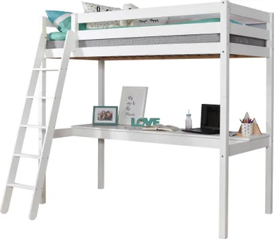Produktbild von TiCAA Hochbett „Felix“ mit Schreibtisch Kiefer massiv Weiß