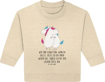 Produktbild von Mr. & Mrs. Panda Organic Baby Pullover Einhörner Umarmen 24. - 36. Monat - Natural Raw - Geschenk, Einhorn, Familie, Geschwister, Unicorn, Liebe, Sister, Bullover