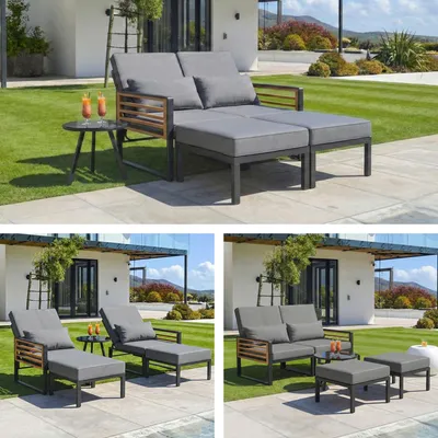 Produktbild von Gartensofa 2-in-1 Outdoor Loungsofa verstelbar mit 11cm Polstern & Bistelltisch, wetterfstes Gartenöbel-Set Sitzgrupe für Terrasse &Balkon, stabil