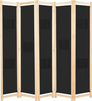 Produktbild von 5-teiliger Raumteiler Schwarz 200 x 170 x 4 cm Stoff