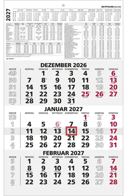 Produktbild von 3-Monatskalender schwarz/rot 2027
