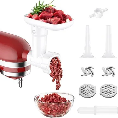 Produktbild von Vleesmolen-opzetstuk für Kitchenmaschine, mit Schneidblatt, Wurstfüllhorn, optional für Kitchenmaschine Blender
