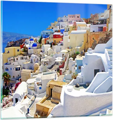 Produktbild von Bilder auf glas - Griechenland insel tourismus santorini - 50x50cm - Glasbilder - Wandbilder - Kunstdruck - Wanddekoration aus Glas - Glas Bilder - Wandbild auf Glas - GAC50x50-2651