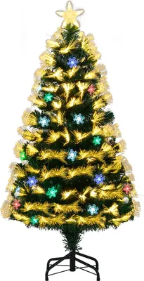 Image de COSTWAY Sapin de Noël artificiel 120 cm avec éclairage, 8 modes d'éclairage, 130 pointes de branches & 14 flocons de neige, sapin de Noël en fibre de verre