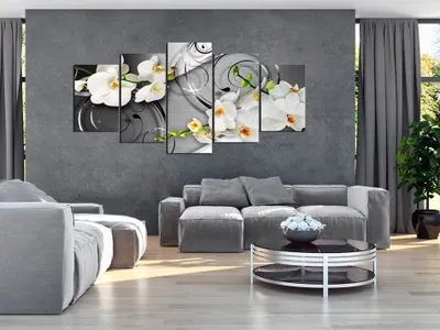 Produktbild von Akustikbild Blumen Orchidee 200x100 cm Bilder Akustikschaum Hochleistungsschallabsorber Schallschutz Leinwand 5 tlg Wandbild Raumakustik Schalldämmung b-A-0069-b-o