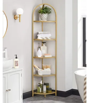 Produktbild von Eckregal mit 5 Ebenen, Bücherregal aus Metall und Glas, Gold, 28 x 28 x 158 cm