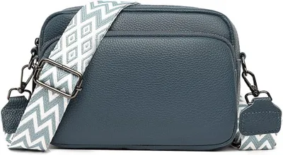 Produktbild von Crossbody Bag Damen Leder,Kleine Umhängetasche mit Breitem Gurt Reißverschluss und Abnehmbar Schultergurt,Handytasche Zum Umhängen Frauen Blau