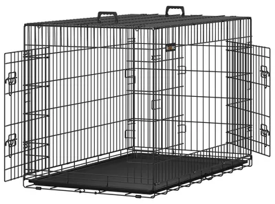 Produktbild von Hundekäfig - Faltbarer Drahtkäfig - Edelstahl - 2 Türen - Herausziehbare Kunststoffwanne - 122×74,5×80,5 cm - XXL - Schwarz