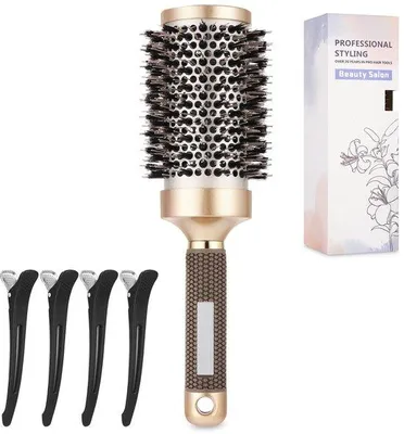Produktbild von Professionelle Rundbürste, 53 mm, mit Borsten aus Naturborsten (Wildschweinborsten), rutschfestem Griff, ideal zum Föhnen, Glätten, Locken und Stylen