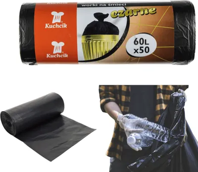 Zdjęcie produktu dla Worki na śmieci 60 L czarne worki na odpady 50 sztuk HDPE Mocne