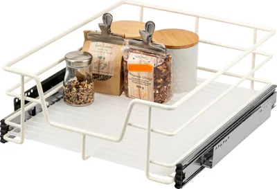 Immagine prodotto di cassetto telescopico bremermann da 50 cm con ripiano, cassetto da cucina per il montaggio a posteriori, armadio estraibile in metallo, bianco crema
