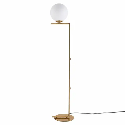 Immagine prodotto di Lampada da terra sferica E27, vetro bianco e metallo dorato, stile nordico moderno, ⌀22 cm, per soggiorno e camera da letto