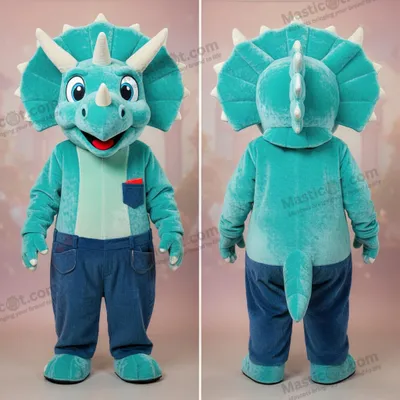 Image de Mascotte MASTICOT Tricératops en Peluche Bleu Turquoise