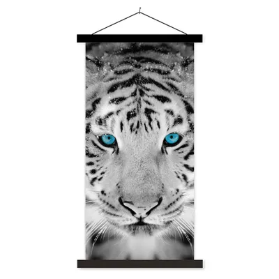 Produktbild von MuchoWow® Textilposter Tiere - Tiger - Augen - Blau - Schwarz und weiß 60x120 cm mit schwarzem Rahmen - Magnete