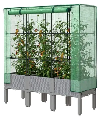 Produktbild von Hochbeet mit Gewächshausabdeckung Rattanoptik 120x40x140 cm