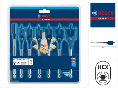 Image de Bosch Expert - Jeu de forets - Pour bois, panneaux de particules, bois tendre, aggloméré - 7 pièces - 25 mm, 32 mm, 20 mm, 18 mm, 16 mm, 22 mm - Longueur : 152 mm