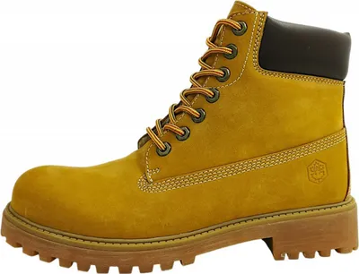 A single yellow Timberland-style boot is shown against a white background.