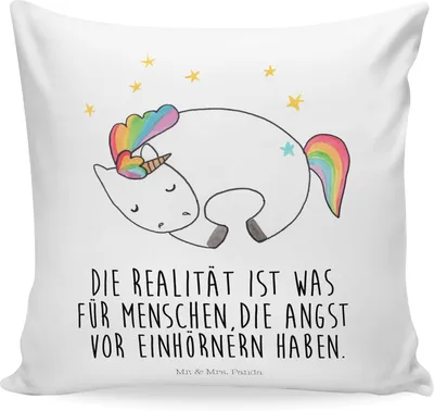 Produktbild von Mr. & Mrs. Panda Sofakissen 40x40 Einhorn Nacht - Weiß - Geschenk, Kissen, Freundin, Einhörner, Ruhe, kuschelkissen, Träume, bedruckt, Deko, Sofa, Unicorn