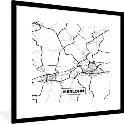 Produktbild von MuchoWow® Gerahmtes Poster Karte - Iserlohn - Karte - Stadtplan 40x40 cm - Poster mit Schwarzem Bilderrahmen Wandposter Rahmen Foto Bilder - Poster - Plakat im Rahmen