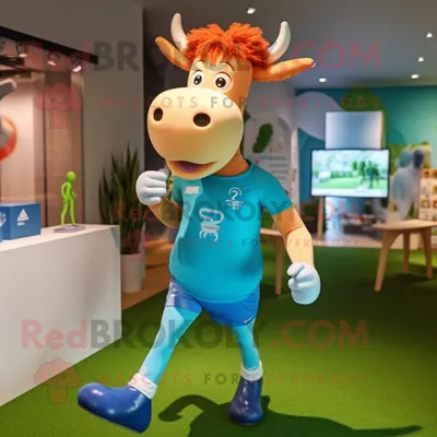 Produktbild von Cyan-Guernsey-Kuh REDBROKOLY Maskottchen kostüm mit Laufshorts und Haarnadeln