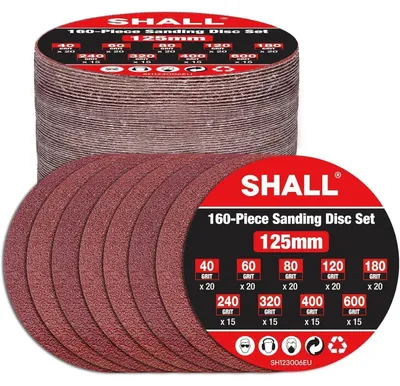 Obrázok produktu pre Brúsne kotúče, 160 kusov, priemer 125 mm, s lepiacim povrchom, 8-otvorové, zmiešaná zrniteľnosť, určené pre excentrické brúsky