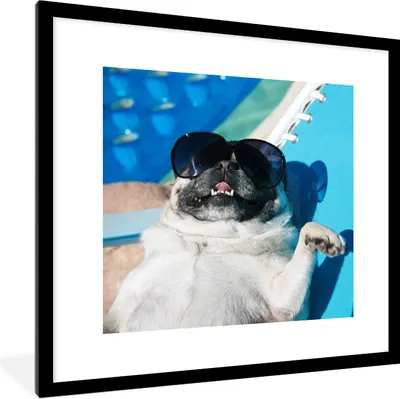 Produktbild von MuchoWow® Gerahmtes Poster Hund - Lustig - Sonnenbrille - Kinder - Jungen - Mädchen - Kind 40x40 cm - Poster mit Schwarzem Bilderrahmen Wandposter Rahmen Foto Bilder - Poster - Plakat im Rahmen