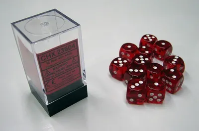 Obrázok produktu pre Chessex - priesvitný - 12x D6 16 mm - červený/biely