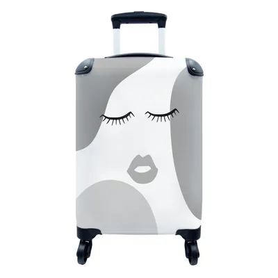 Produktbild von MuchoWow® Koffer Handgepäck Trolley Rollkoffer Kleine Reisekoffer mit 4 Rollen - Gesicht - Abstrakt - Schwarz - Weiß - Cabin Size < 55x40x23 cm & 55x40x20 cm - Fotokoffer - Kabinenkoffer - Boardgepäck - Reise-Box - Reisekoffer - Reisegepäck - Koffer mit Bild - Trolley für Kinder