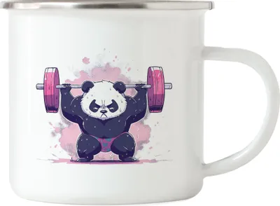 Produktbild von Fitness Panda Power Emaille Tasse Gym Freak Powerlifting Weightlifting Muskeln Training