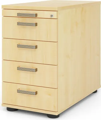 Produktbild von Standcontainer Eldar | Ahorn | HxBxT 76x42,8x80cm | Streifengriff | 5 Schübe | Mit Schloss & Zentralverriegelung