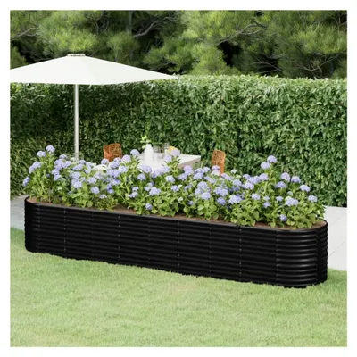 Produktbild von Hochbeet aus pulverbeschichtetem Stahl, robustes Pflanzgefäß, witterungsbeständig, für Garten, Balkon und Terrasse, Anthrazit, 368 W x 80 D x 68 H cm