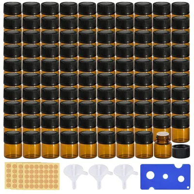 Productafbeelding van Set van 100 Mini Flessen voor Etherische Oliën met Etiketten en Accessoires
