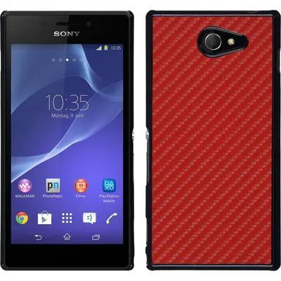 Produktbild von PhoneNatic Case kompatibel mit Sony Xperia M2 - Hülle rot Carbonoptik Hard-case + 2 Schutzfolien