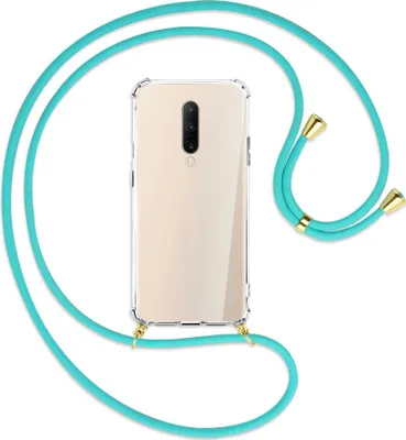 Produktbild von Handykette Backcover-Schutzhülle mit Band (Metall goldfarben) für OnePlus 7 Pro - türkis