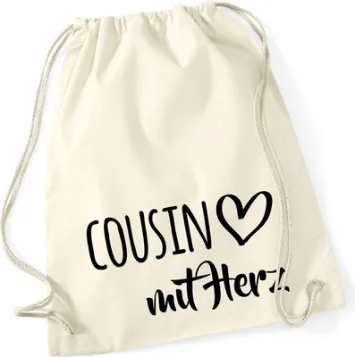 Produktbild von Huuraa Turnbeutel Cousin mit Herz 12 Liter Natural Baumwolle Rucksack Geschenkidee