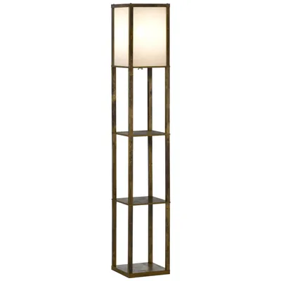 Image de HOMCOM Lampadaire étagère 26L x 26l x 160H cm 3 étagères 4 Niveaux MDF Blanc et Marron